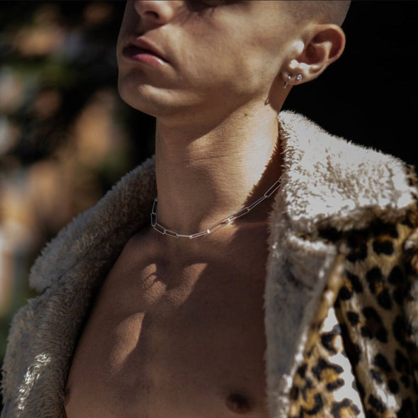 male model wearing our paperclip chain