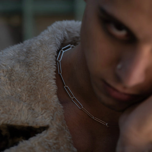 male model wearing our paperclip chain
