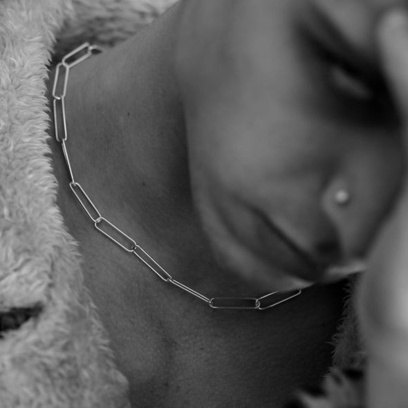 male model wearing our paperclip chain