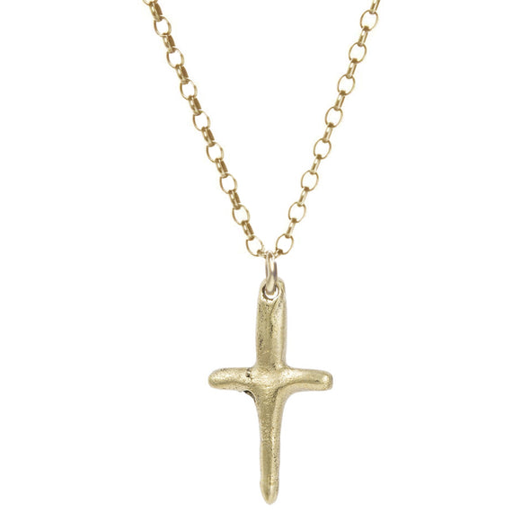 Handmade 14k Gold plated mini Cross pendent hanging from a 14k Gold filled cable chain.